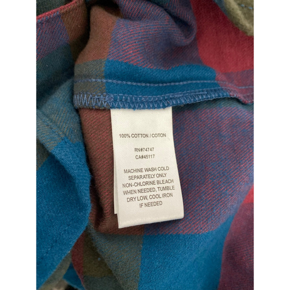 Natural Reflections Plaid Cotton Button-Up Shirt Burgundy Blue Olive Autumn Boho - Picture 7 of 8